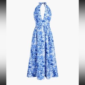 Blue Enchantress Floral Halter Open Back Long Dress